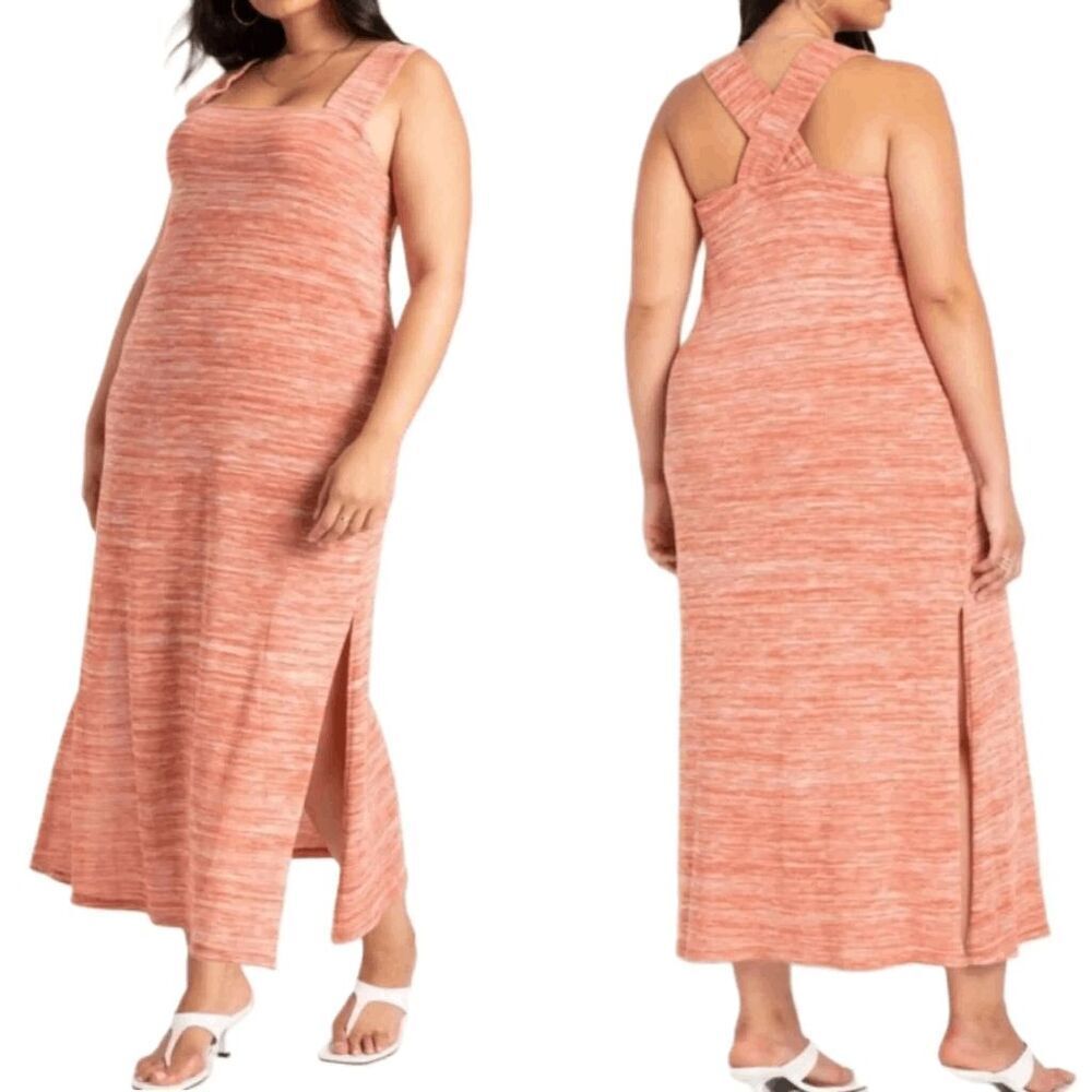 Eloquii Orange Strappy Midi Knit Dress